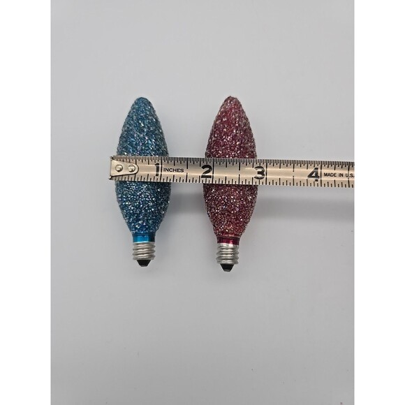 Vintage Stardust Sugar Crystal Christmas Bulbs 3.5" Red & Blue x 2 - Picture 5 of 8